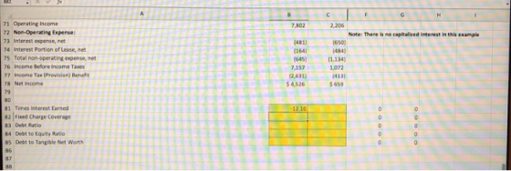 7802 2.206 Note: There is no capitalized interest in 71 Operating Income 22 Non-Operating Expense: 23 Interest expense, net 7