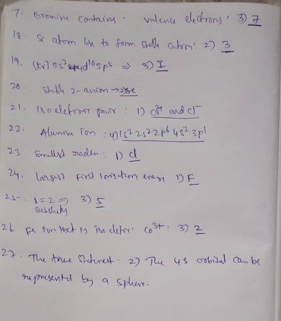 3 7 7 Bromine contains valence electrons 18. So atom lose to form steth cartoon: 2) 3 19. [kr] ss sapu dosps - 3) I 20. Stebl