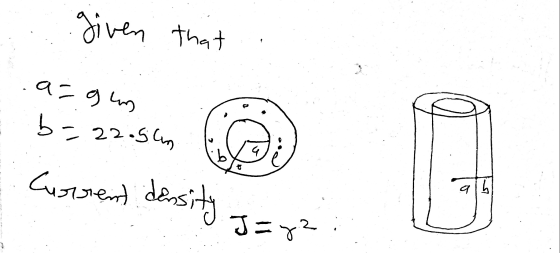 given that a= gun G b=22.5cm Current density B alb J=y2