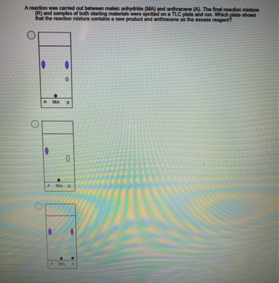 A reaction was carried out between maleic anhydride (MA) and anthracene (A). The final reaction mixture (R) and samples of bo