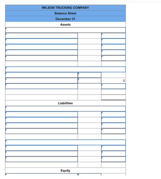 WILSON TRUCKING COMPANY Balance Sheet December 31 Assets Liabilities Equity