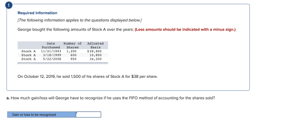 Required information [The following information applies to the questions displayed below.] George bought the following amount