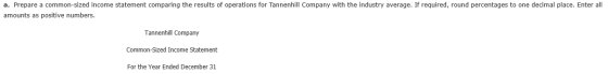 a. Prepare a common-sized income statement comparing the results of operations for Tannenhill Company with the industry avera