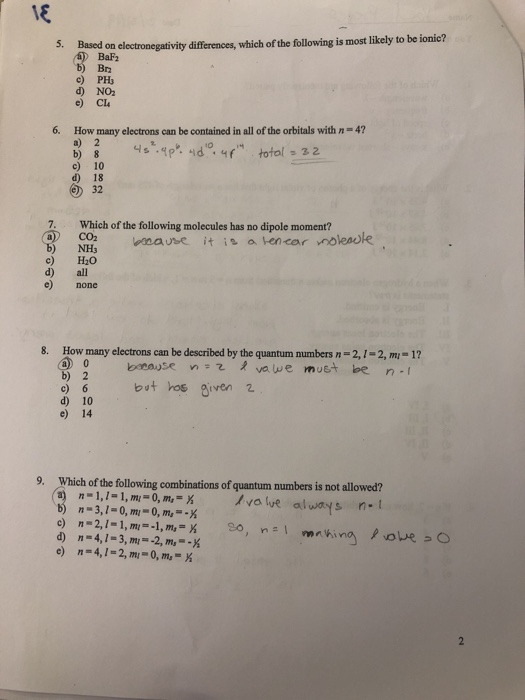 ) 1 on electronegativity differences, which of the following is most likely to be ionie? BaF2 b) Bra c) PH d) NO e CL 6. How