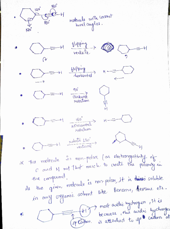 Molecule with correct band angles. verticle Pring horizontal 90 Clockwise rotation Ora 180° o horizontal rotation scotate 12