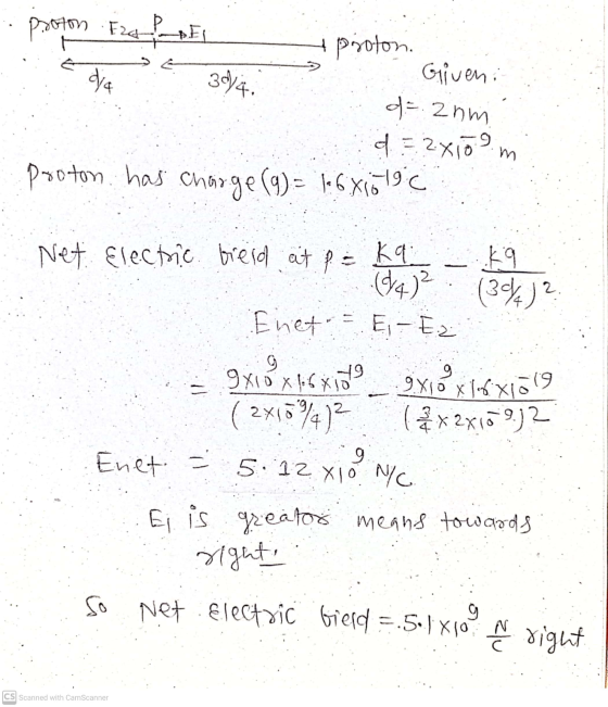 Proton Eza proton. Giveni dra 394. d = 2 nm d = 2x109 Proton has charge (g) = 1681019.c :m Net Electric field at p = ka 9 (14