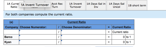 1A Currer 1A Invent Turnover Ratio Acct Rec Turn 1A Invent Turnover 1A Days Sal in Inv 1A Days Sal Uncol 1B short term For bo