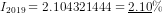 12019= 2.104321444 = 2.10%
