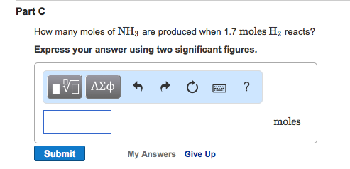 How many moles of NH3 are produced when 1.7 moles