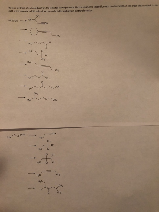 Devise a synthesis of each product from the indicated starting material ust the substances needed for each transformation, in