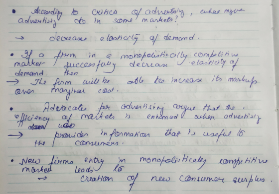 o Accending to crines of advertising, euhar myne adverting to in some markets? y decreases elasticity of demand. f a from in