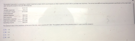 and expenses generated specificaly by this project each Sunnyside Corporation is evaluating a capital investment project whic