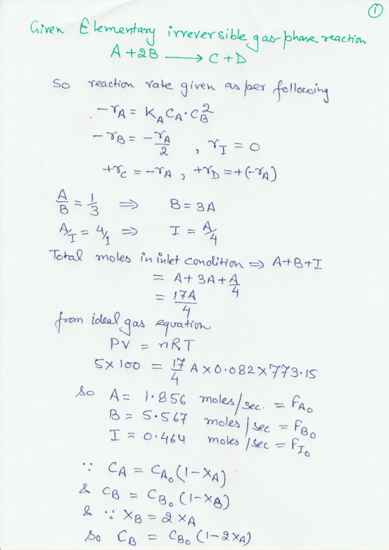 Given E lementary ivrever Sible q abr bhae reachio So reaction Yale given as ber sx1oo = !y Ax6.082X773.IS 飞スS.SCY moles |.sec-fg XA