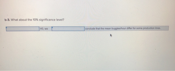 b-3. What about the 10% significance level? HO, we conclude that the mean buggies/hour differ for some production lines
