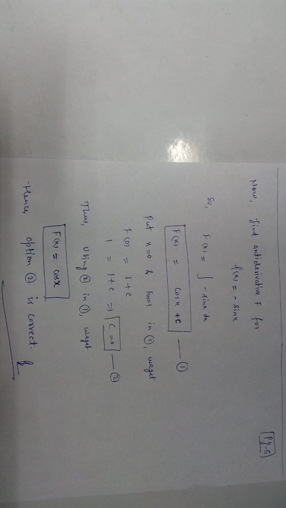 [Pg. 5) Now, find anti derivative F for flug = - sinu Su, J-sinn du O FR Cosn tc Ito Put no & For in , weget Fo Itc cao Thes,