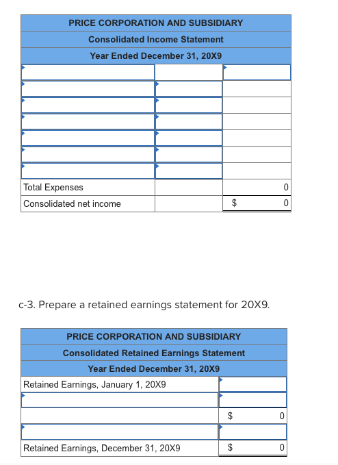 PRICE CORPORATION AND SUBSIDIARY Consolidated Income Statement Year Ended December 31, 20X9 Total Expenses Consolidated net i
