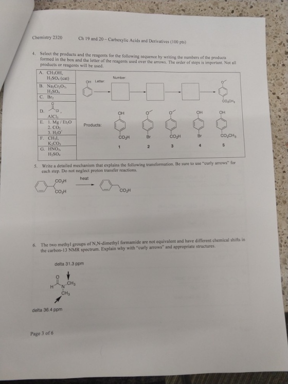 Chemistry 2320 Ch 19 and 20-Carboxylic Acids and Derivatives (100 pts) Select the products and the reagents for the following