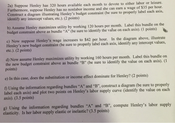 2a) Suppose Henley has 320 hours available each month to devote to either labor or leisure. Furthermore, suppose Henley has n