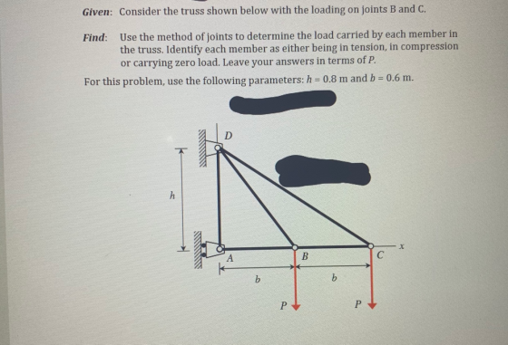 Given: Consider the truss shown below with the loading on joints B and C. Find: Use the method of joints to determine the loa