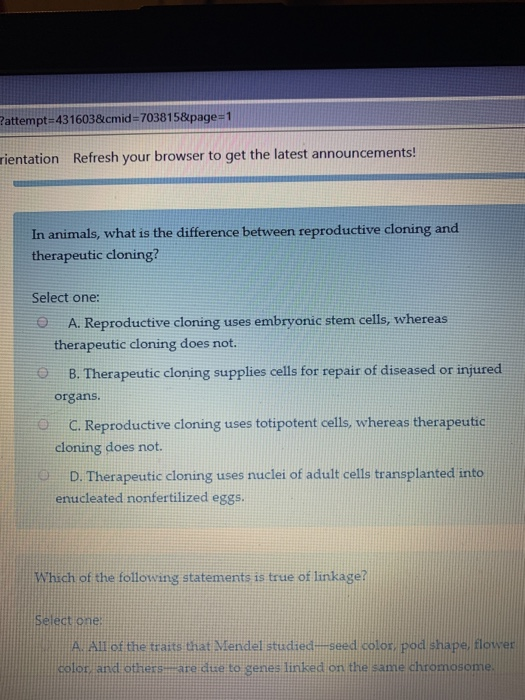 attempt=431603&cmid=703815&page=1 rientation Refresh your browser to get the latest announcements! In animals, what is the di