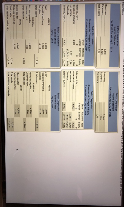0 count MOOIT THE GR O WTW O Barton Corporation Income Statement For Month Ended July 31, 2014 Barton Corporation Income Stat
