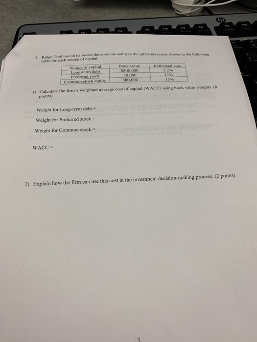 on its books the amounts and specifie (after-tax) costs shown in the following 3, Ridge Tool has on its books the amounts and