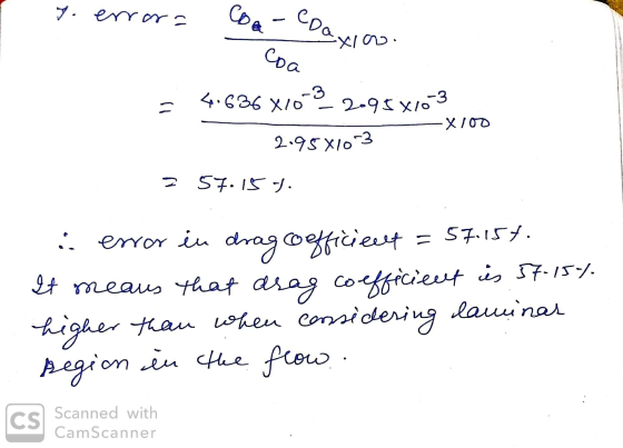 7. errara Com Coat X100. Coa 4.636 X10-3 2.95x10 -3 = X100 2.95X10-3 z 57.15). = 57.157. error in drag coefficient It meaus t
