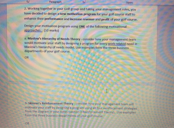 Paragraph Styles 2. Working together in your Golf group and taking your management roles, you have decided to design a new mo