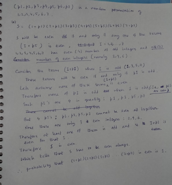 Cyl, p2,い,ト4,ト5.pi,尸) 2/3,4,5,6,7 1s a random perm ntatimg one t tre turmy 1, 1,5, 4,5,67 kw, even (4) 아 ad intīgog nurn en and -d C3 ) Ywm eun n hanu (ItpI) s Le てhuuIpre at even fre unat I Thun fore to be en always th) . .. (11p?) v, even us 1.