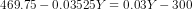 469.75 - 0.03525 Y = 0.03 Y - 300