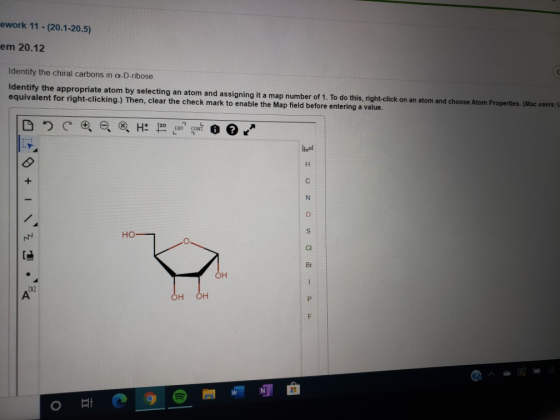 ework 11 - (20.1-20.5) em 20.12 < Identify the chiral carbons in a-D-ribose. Identify the appropriate atom by selecting an at