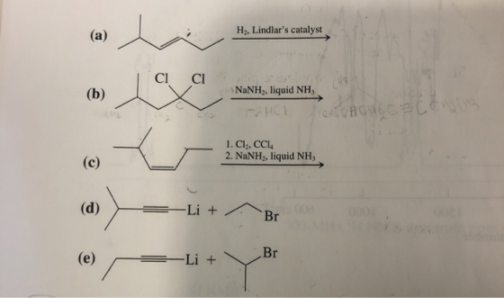 W H H, Lindlars catalyst , Lindlars catalyst, 3 NaNH , liquid NH. CHECHC66 (c) 1. CI, CC14 2. NaNH, liquid NH Punktas fiqui