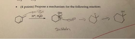 is • (4 points) Propose a mechanism for the following reaction: > HO H+, H2O switch