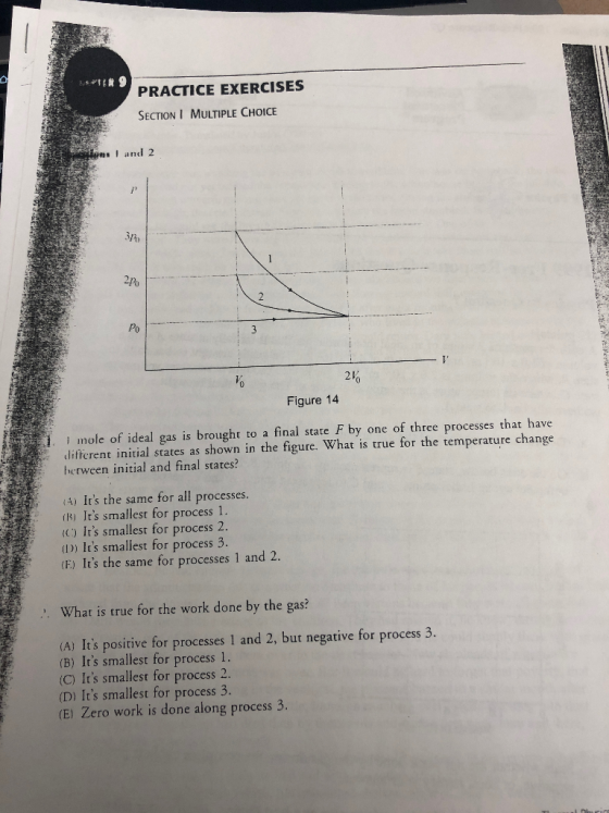 PRACTICE EXERCISES SECTION MULTIPLE CHOICE Bloms and 2 Figure 14 i mole of ideal gas is brought to a final state F by one of
