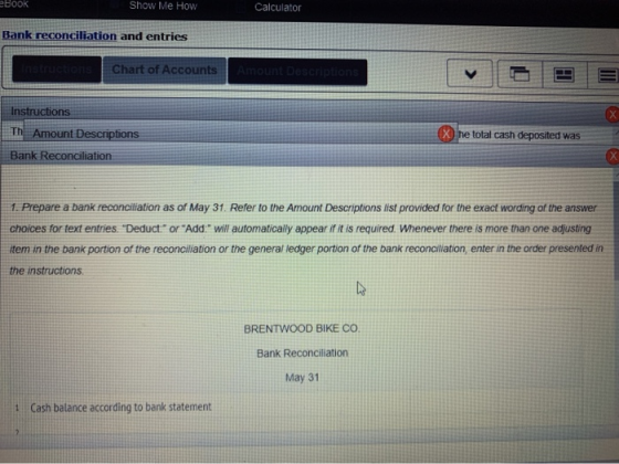 EBOOK Show Me How Calculator Bank reconciliation and entries Chart of Accounts Instructions Th Amount Descriptions Bank Recon