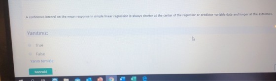 A confidence interval on the mean response in simple linear regression is always shorter at the center of the regressor or pr