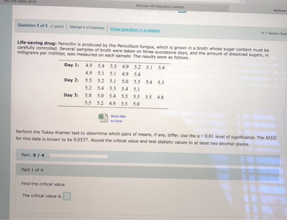MATH16-0866-SP20 McGraw-Hill Education Campus McGraw Question 5 of 5 (1 point) Attempt 4 of Unlimited View question in a popu