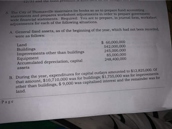 12/31 and the bona premum is a 5. The City of Thomasville maintains its books so as to prepare fund accounting statements and