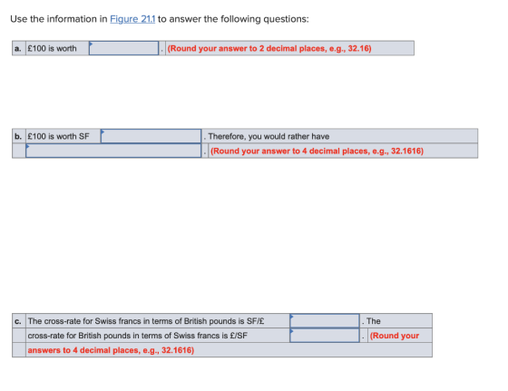 Use the information in Figure 21.1 to answer the following questions: a. £100 is worth (Round your answer to 2 decimal places