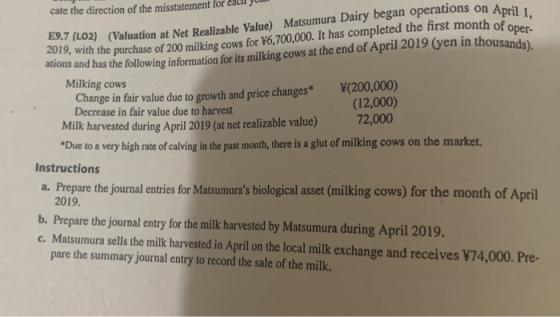 cate the direction of the misstatement for each you rations on April 1, e first month of oper- 9.7 (L02) (Valuation at Net Re