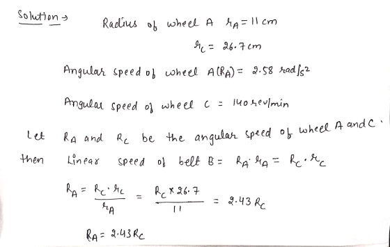 Solutionう Angula. speed ob wheel A(RA): .S8hadls2 ul Speed o) wheel C 140hevlmin AL