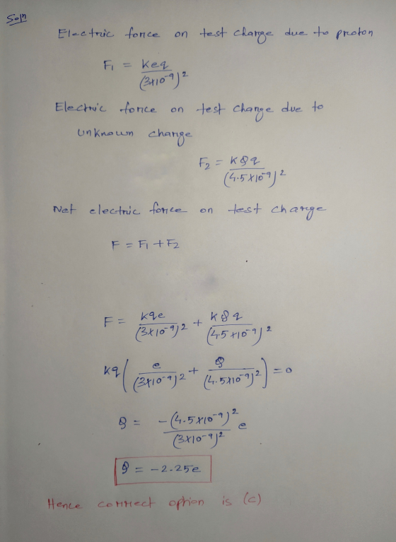 Son Electric force on test charge due to proton Fi kea (31109)? Electric force on test change due to unknown change F2 = K&q