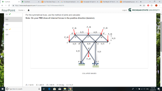 やrcurPoint や rourPoint For The Given Truss, C/X G For the sy metrical t /X e The Length or Each M × e The Weight or The Tru e
