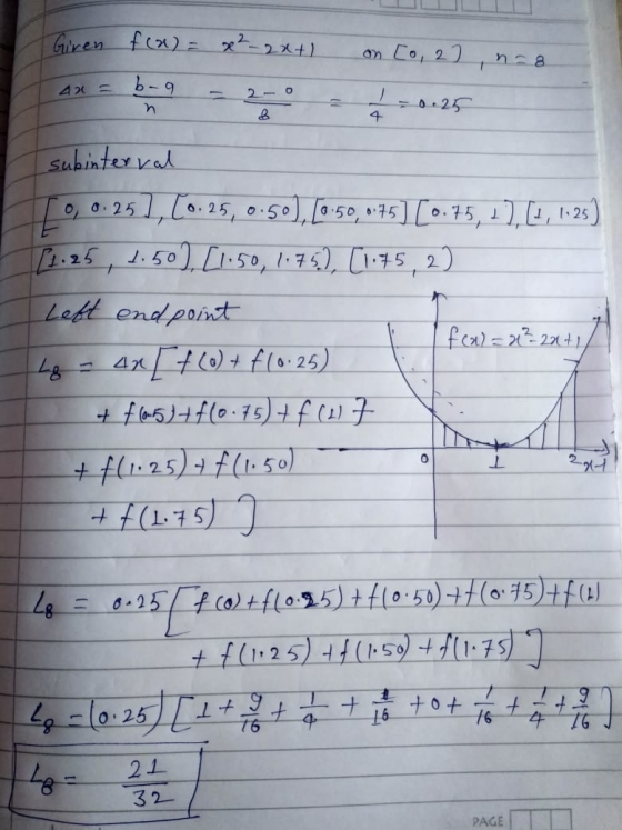 Giren f(x) = x²-2x+) on [o, 27, n-a subinterval To, 0.25), (0.25, 0.50), (0:50, 075] (0.75, 1), (1, 1125) [1.25, 1:50), [1.50