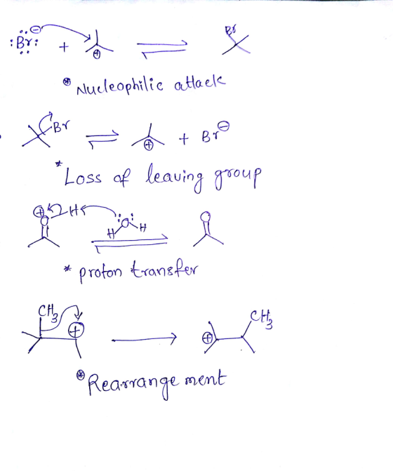 :Br: Alucleophilie BY Loss of leaving oup TOton an Cf) Rearrange menb