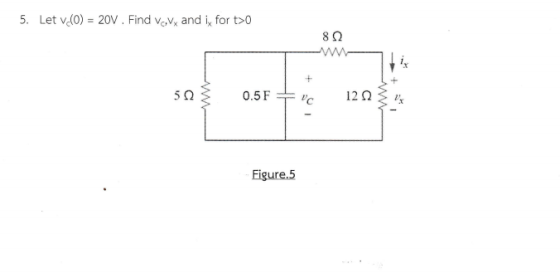 5. Let v(0) 20V. Find vov and i, for t>o 8? 5? 20.5FC Figure.5