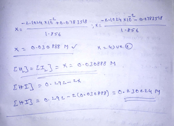 1024x1020-0783518 -2.1024x10 +0.0783518 Xa- X = 1-856 1-856 x = 0.030 888 M ✓ x=tive o [#3 = [I= 30-030888 M [HI] = 0.292-24