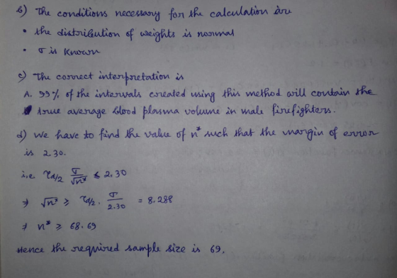 A. 99% 6f bu antennals esuated using this wethod will contain the ㎾ Anne average Alm-Flos ma voluwu in wali finfighton d) We have to find he Value 마 nen ch that the wargin of euro n is 2.3. 2.30 Hence tu
