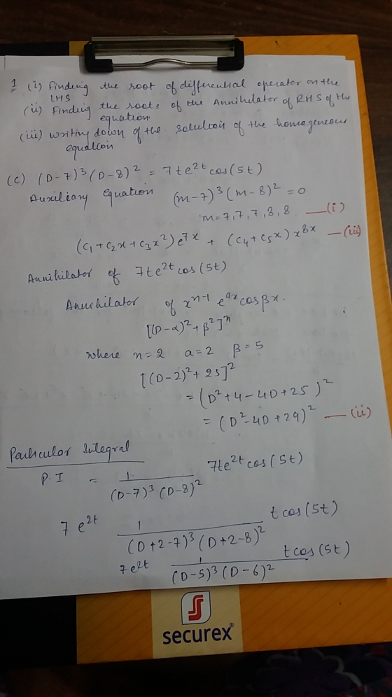 1 (i) finding (ii) Finding LHS equation. the root of differential operater on the the roots of the Annihilator of RHS of Hu (