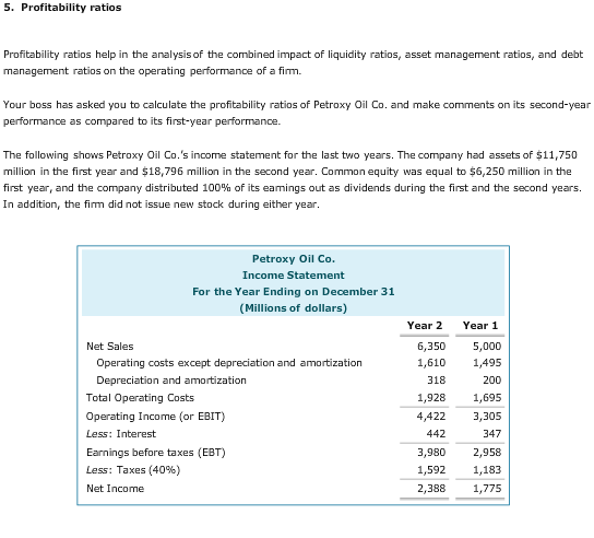 5. Profitability ratios Profitability ratios help in the analysis of the combined impact of liquidity ratios, asset managemen